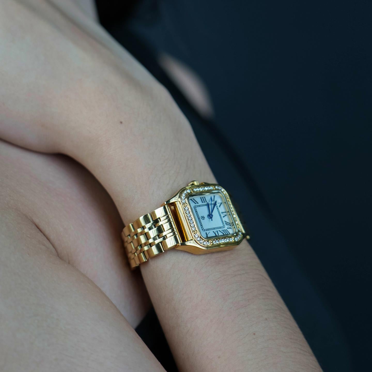 FROSELIX Gold Ice Square Roman Numerical Women's Minimalist Fashion Watch