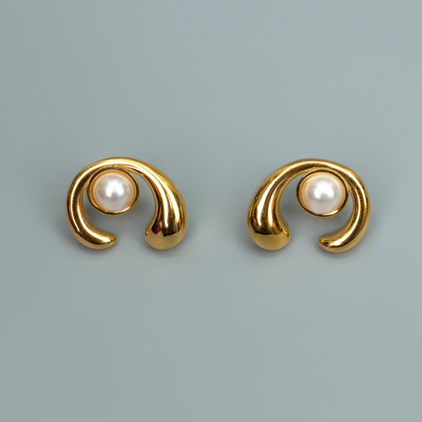 MAREN C Shaped Centered Synthetic Pearl Stud Earrings for Women's