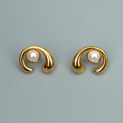 MAREN C Shaped Centered Synthetic Pearl Stud Earrings for Women's