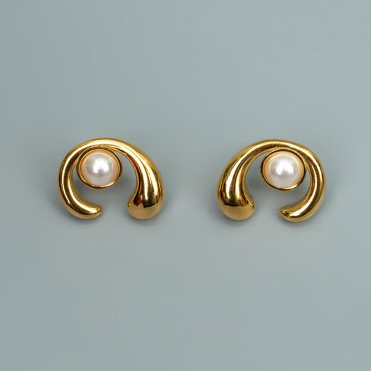 MAREN C Shaped Centered Synthetic Pearl Stud Earrings for Women's