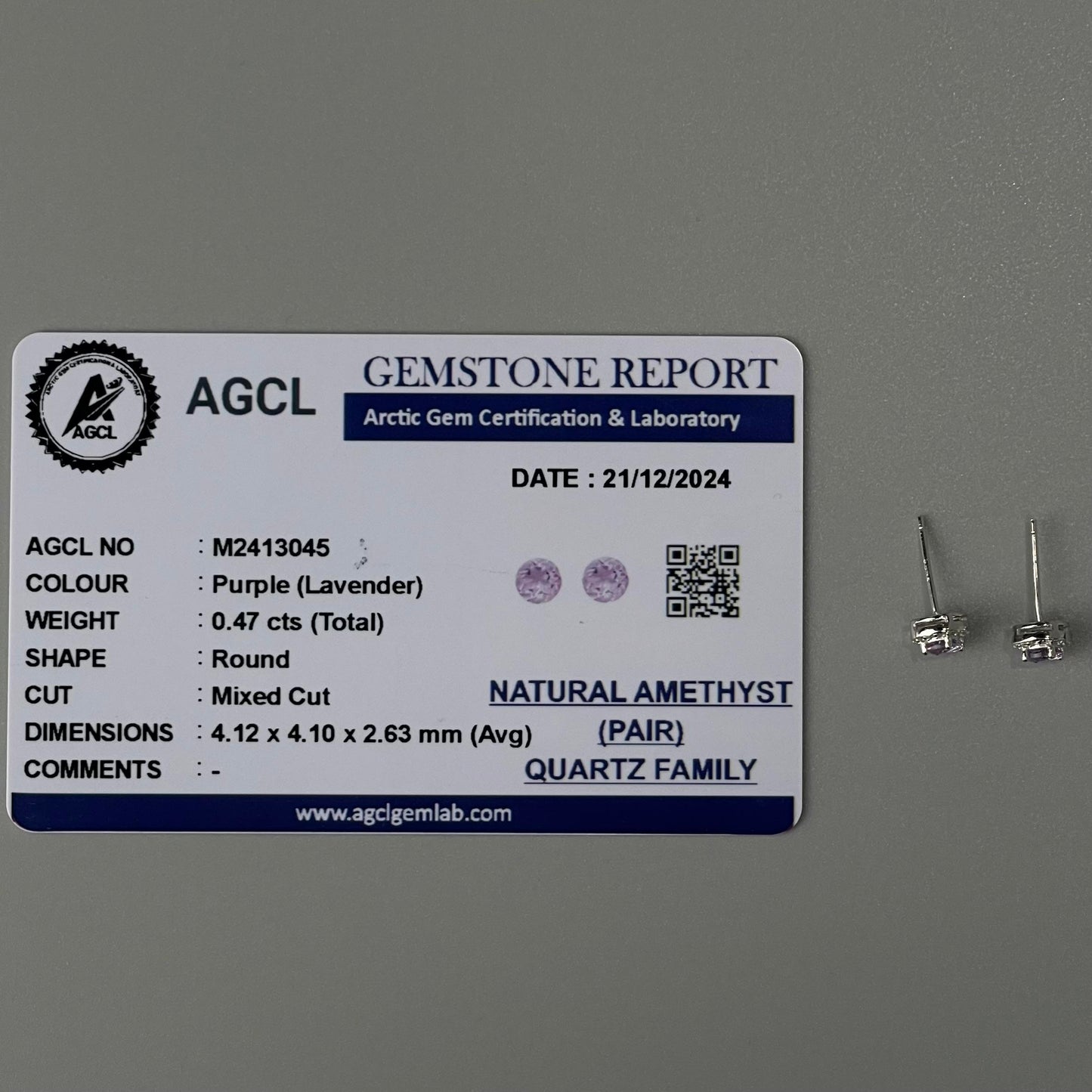 Pawnable Natural Amethyst Gemstone S925 Silver Stud Earrings with AGCL Certification