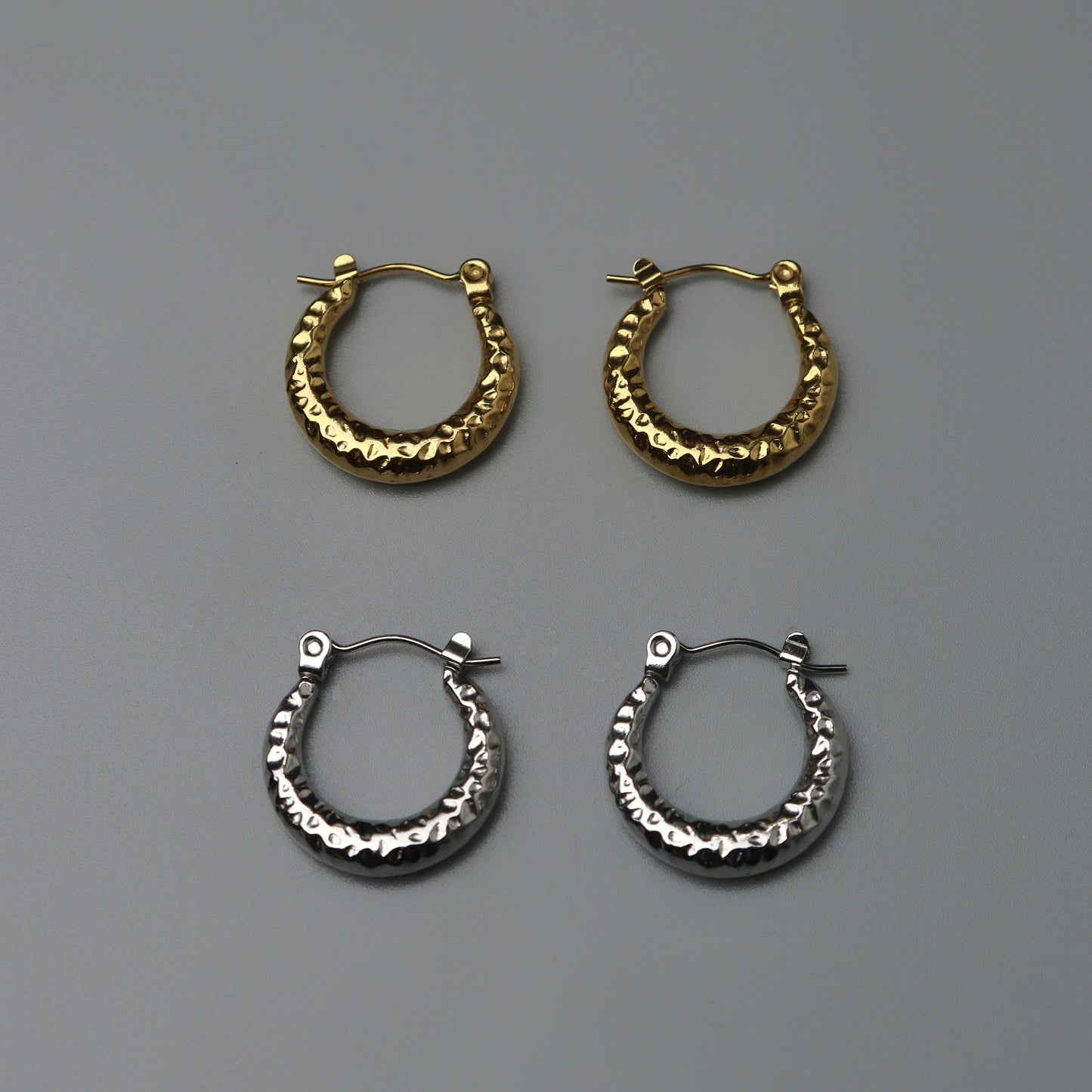 GARETT Gld/Silver Hammered Style Hoop Earrings