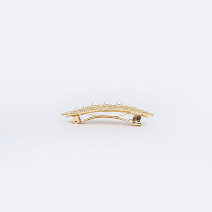 Hair Clip CECE  Gold Leaf with Synthetic Pearls for Women – Elegant Oval Barrette