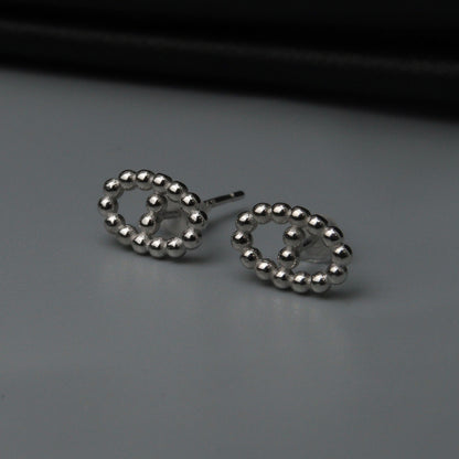 RICH S925 Silver Beaded Oval Stud Earrings Women's