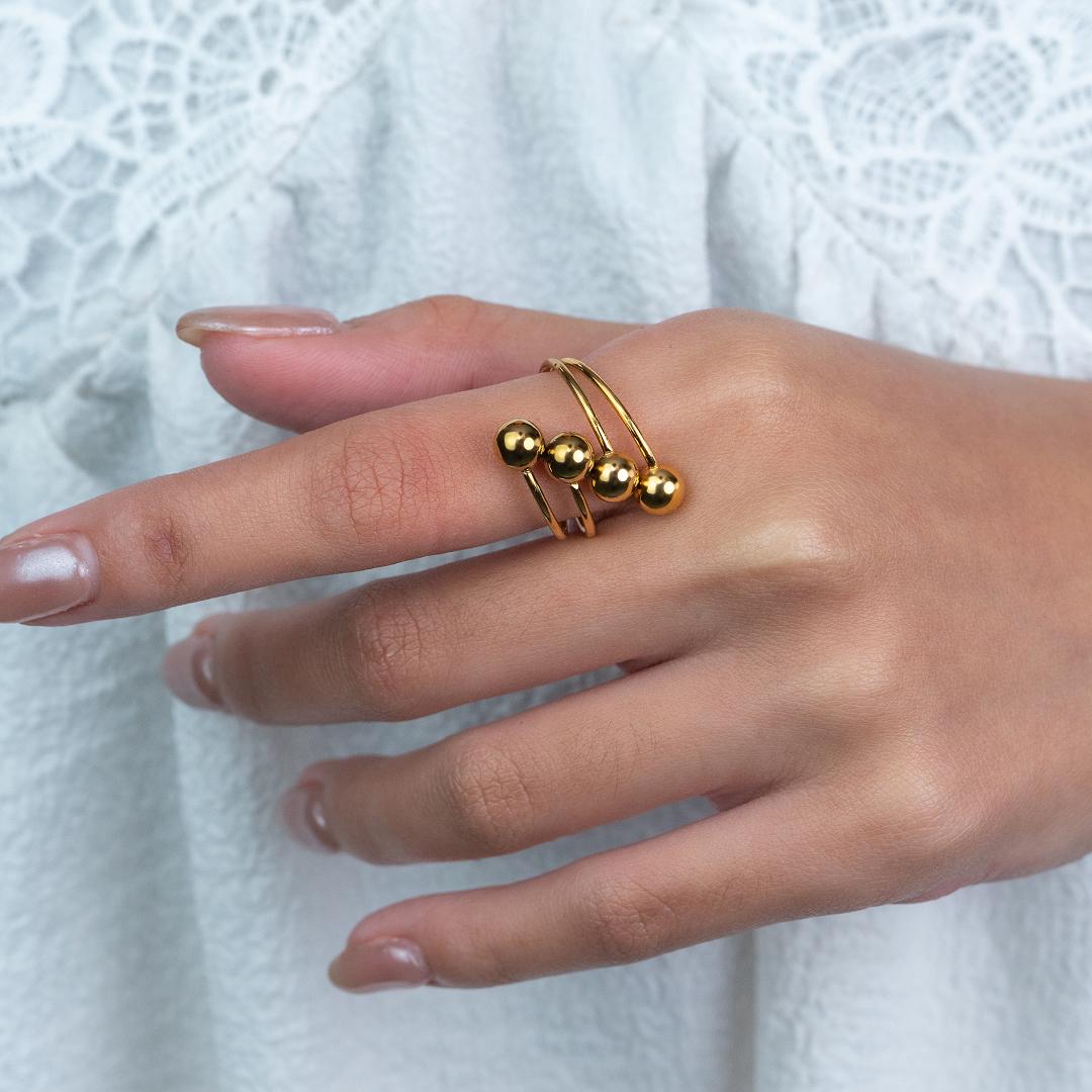 TIVA Porcelain 4 Ball Adjustable Ring for Women