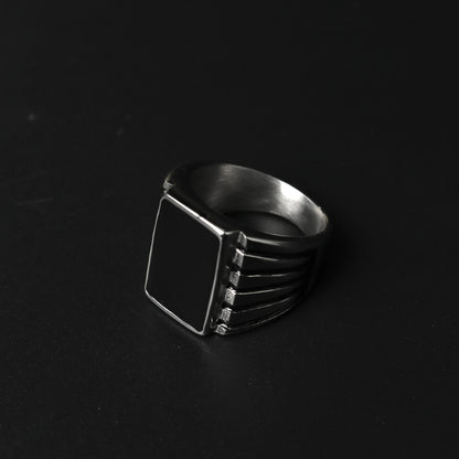 KNOXX 18mm Rectangle Silver Black Center Wide Ring For Men's