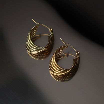 GUNNER Silver/Gld 5 Layered Bamboo Twisted U-Shape Hoop Earrings