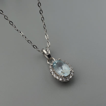 Oval Pendant Natural Topaz Gemstone S925 Silver Chain Necklace