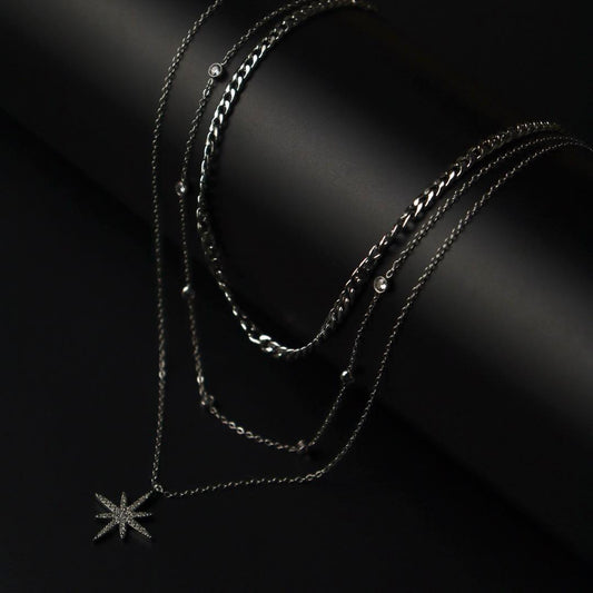 SHRYDER Silver 3 Layered Star Necklace