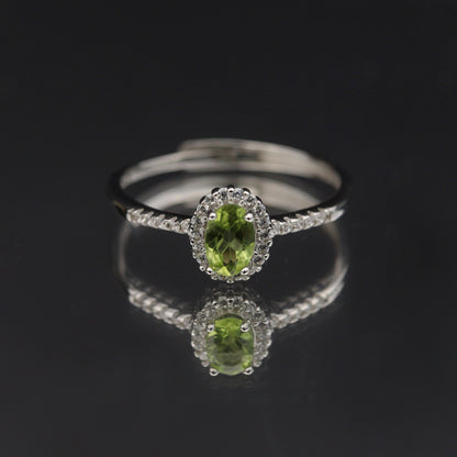 Silver Adjustable Ring Peridot Gemstone Pawnable Women's Accessories with AGCL Certification