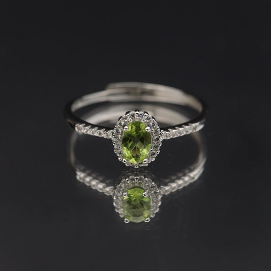 Silver Adjustable Ring Peridot Gemstone Pawnable Women's Accessories with AGCL Certification