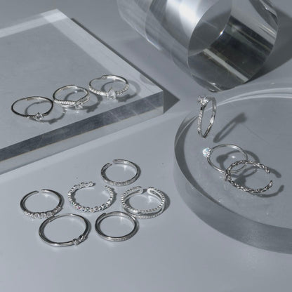 S925 Silver Versatile Shapes Embedded Adjustable Ring Women's