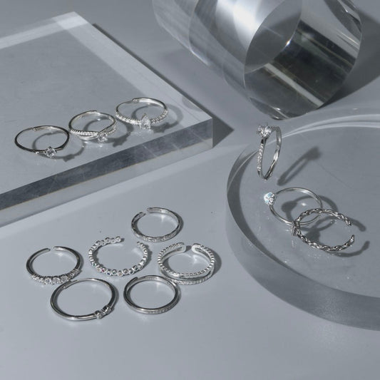 S925 Silver Versatile Shapes Embedded Adjustable Ring Women's