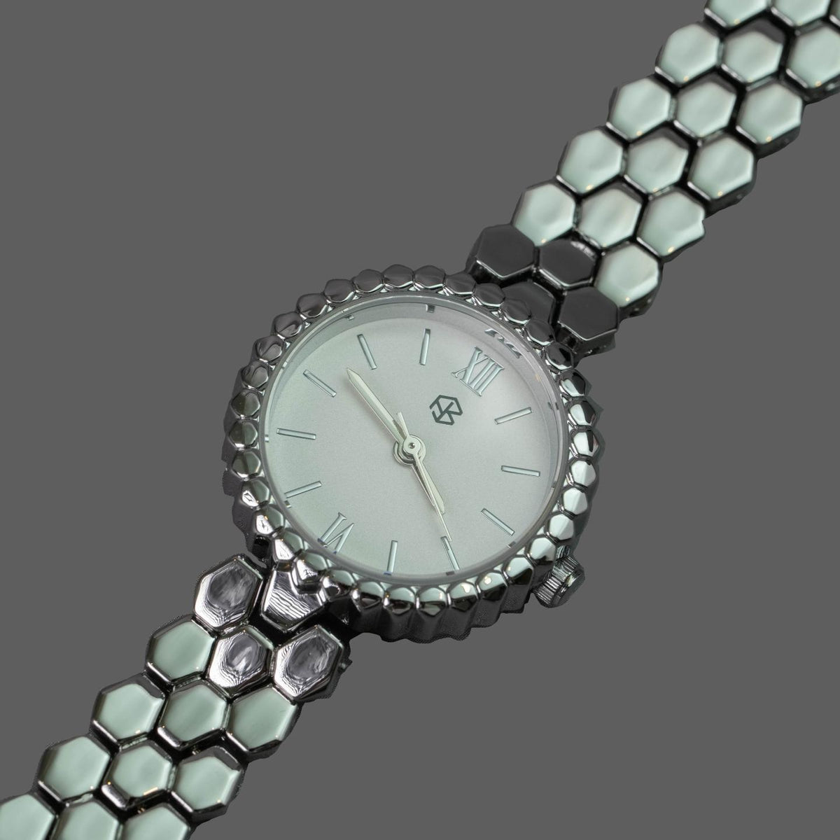 ZELVO Silver Round Hexagon Style Strap Women's Fashion Watch