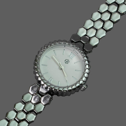 ZELVO Silver Round Hexagon Style Strap Women's Fashion Watch