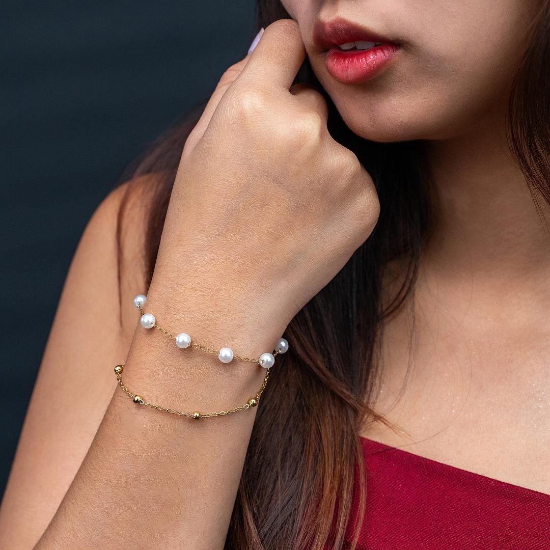 SIBALI Synthetic Pearl Double Bead Chain Anklet/Bracelet Fashion Fashion Accessory for Women