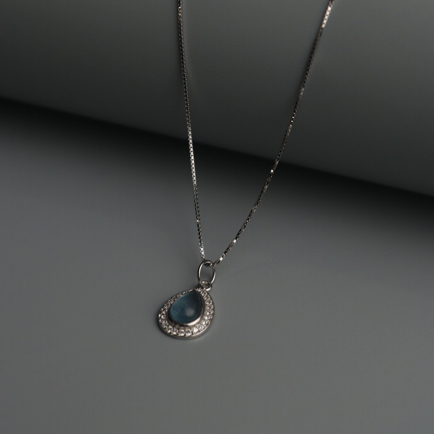 SEIR S925 Silver Droplet Aqua Blue Necklace