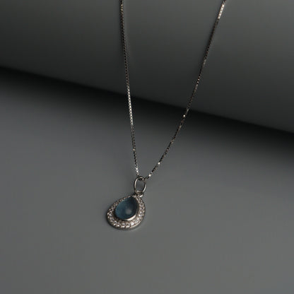 SEIR S925 Silver Droplet Aqua Blue Necklace