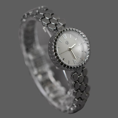 ZELVO Silver Round Hexagon Style Strap Women's Fashion Watch