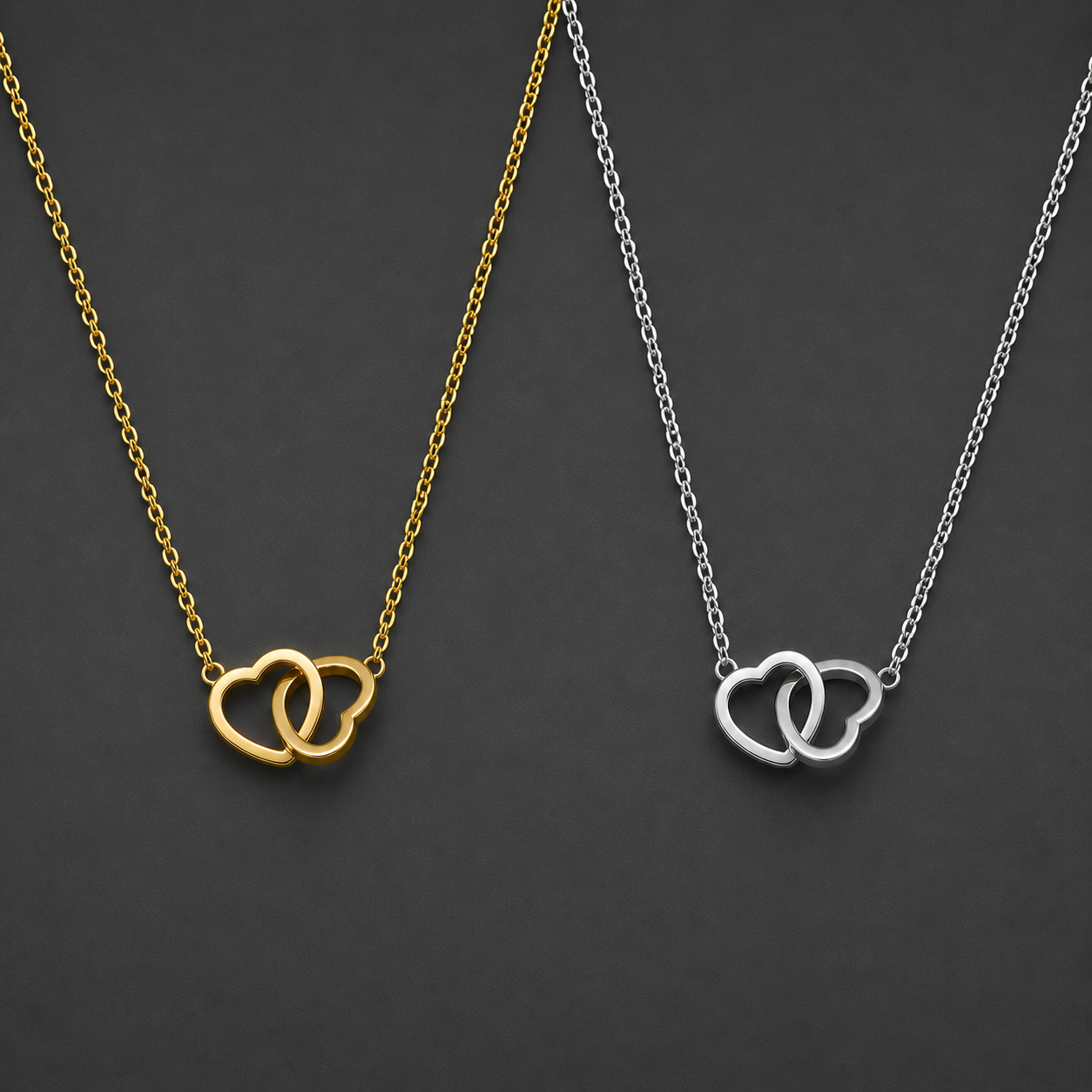 EVEN Gold/Silver Tangled 2 Hollow Heart Pendant Chain Necklace For Women's