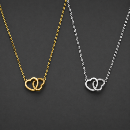 EVEN Gold/Silver Tangled 2 Hollow Heart Pendant Chain Necklace For Women's