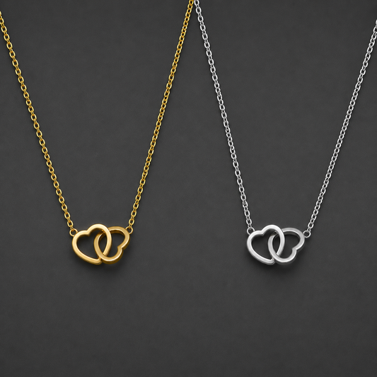 EVEN Gold/Silver Tangled 2 Hollow Heart Pendant Chain Necklace For Women's