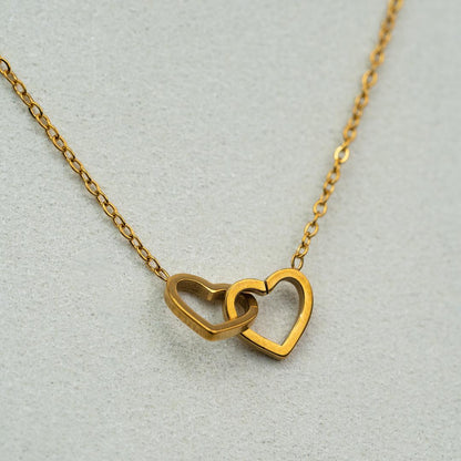EVEN Gold/Silver Tangled 2 Hollow Heart Pendant Chain Necklace For Women's