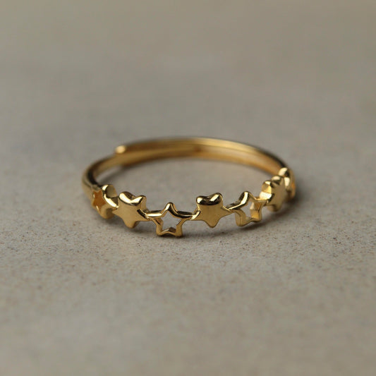 TWINKLE S925 Silver Vermeil Hollow Stars Thin Adjustable Ring for Women