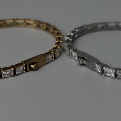 Men Jewelry FINN Gld/Silver Tennis Rectangle Link Bracelet Full Embedded Fashion For Men's