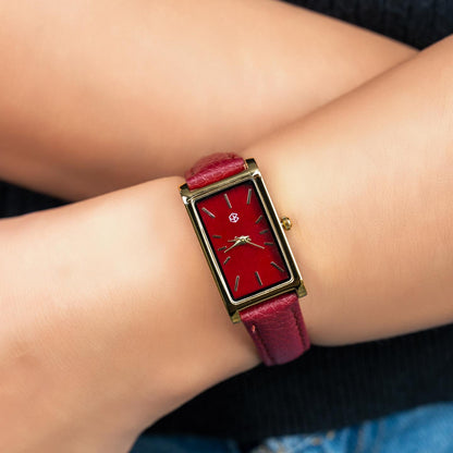DANIELLA Maroon Rectangular Leather Women’s Fashion Watch