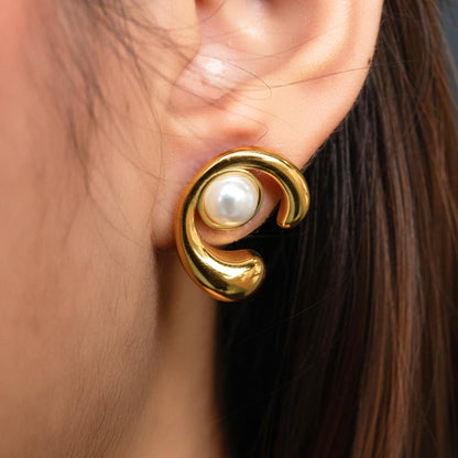 MAREN C Shaped Centered Synthetic Pearl Stud Earrings for Women's