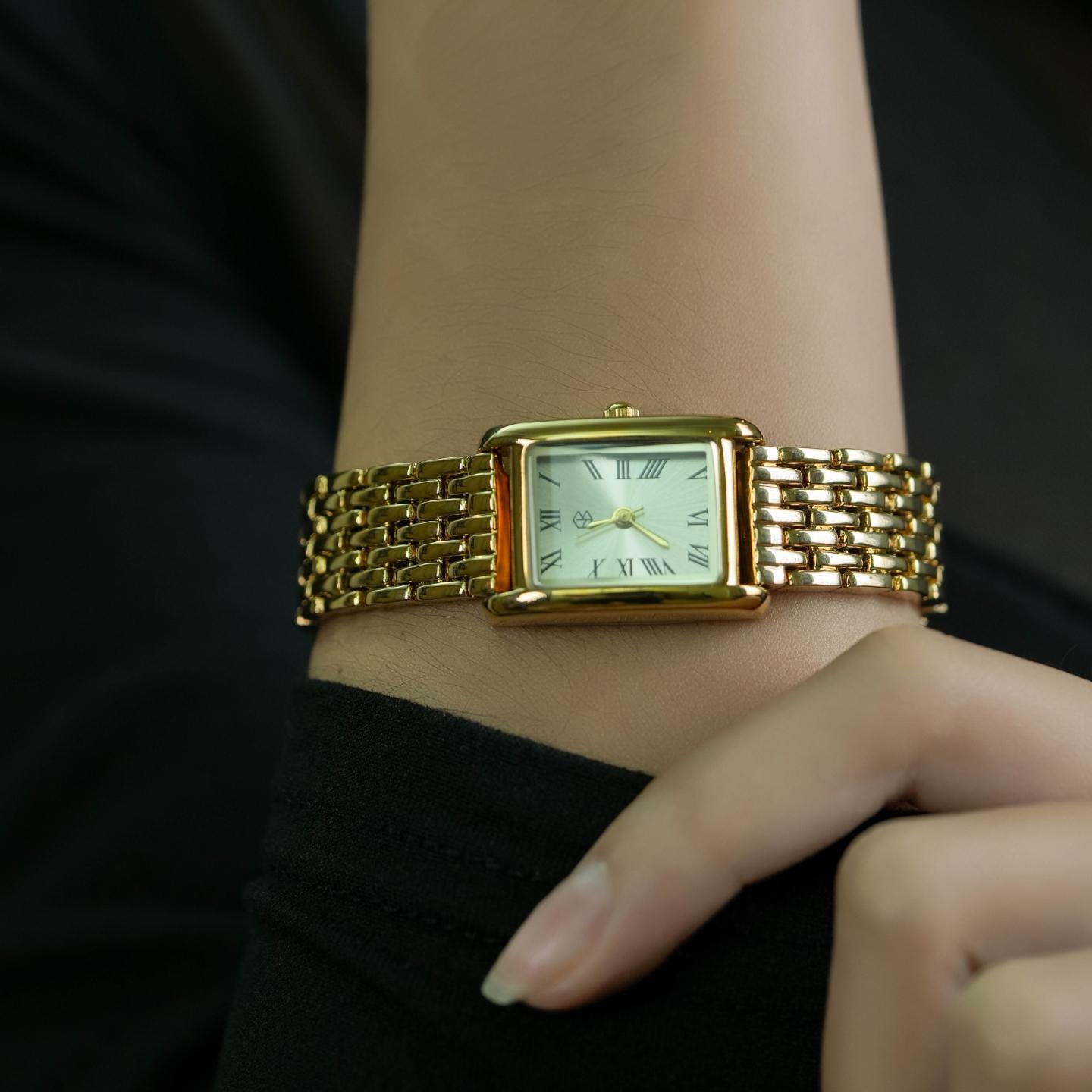 ZORIN Gold Rectangle Roman Numerical Women's Fashion Watch