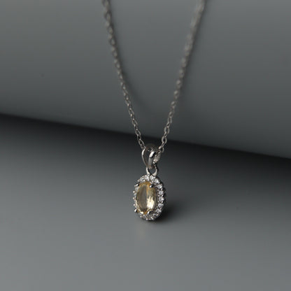 Oval Pendant Natural Citrine Yellow Quartz Gemstone S925 Silver Chain Necklace with AGCL Certification