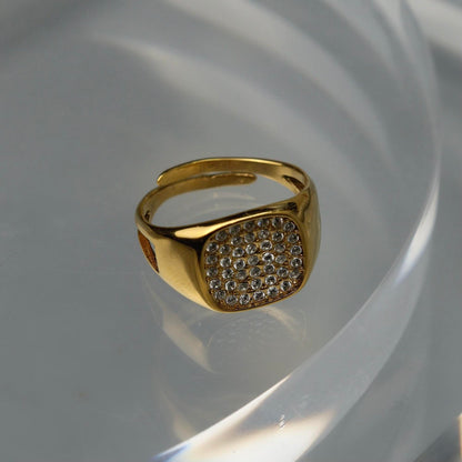 IZHA Gld/Silver Square Centered Embedded Adjustable Ring