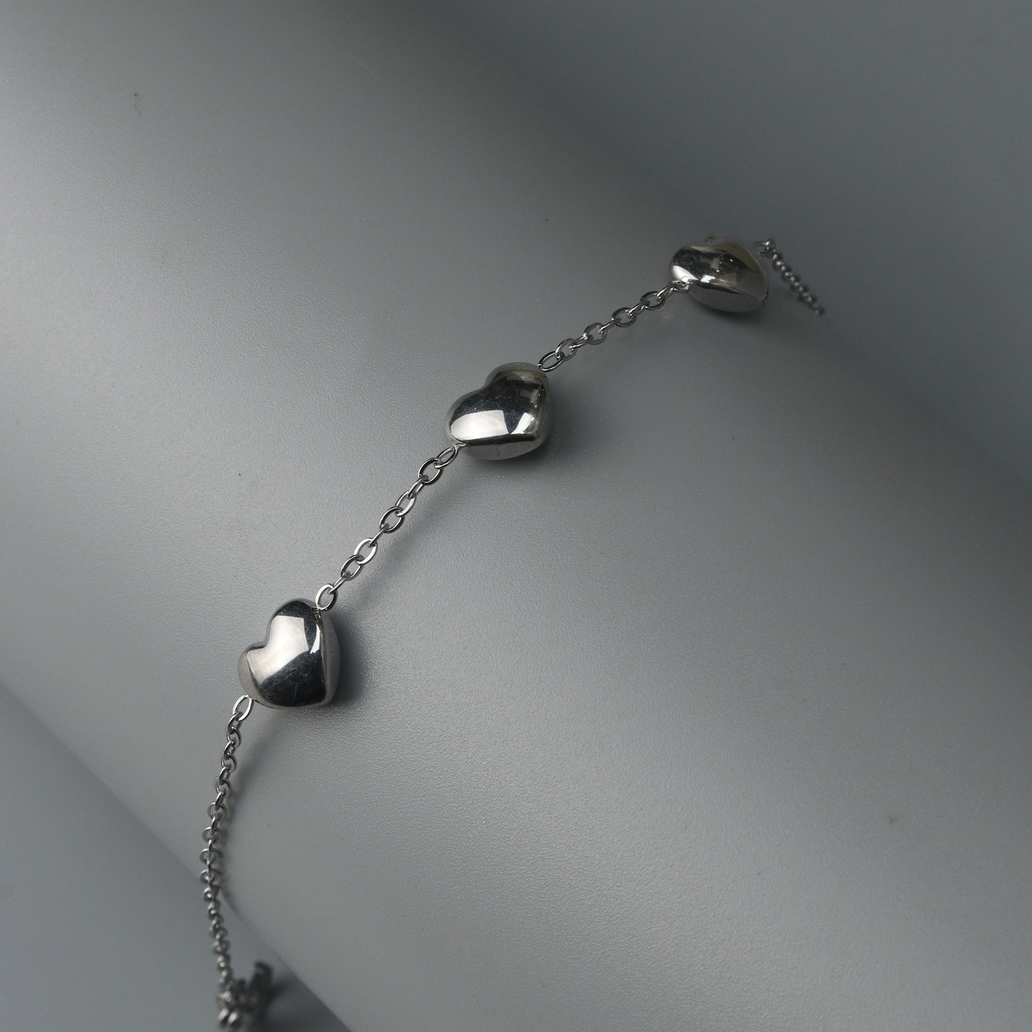 Silver Hearts Shape Collection of Choke Double Chain Necklace and Bracelet