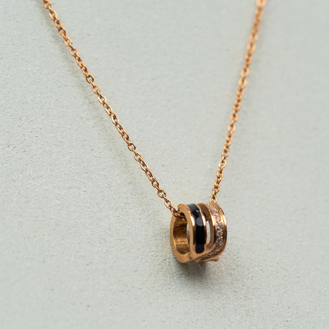 NOLA Rose Gold Geometric Barrel Pendant Chain Necklace For Women's
