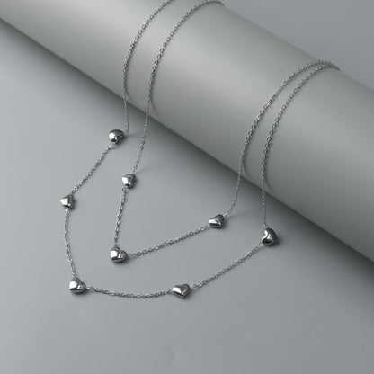 Silver Hearts Shape Collection of Choke Double Chain Necklace and Bracelet
