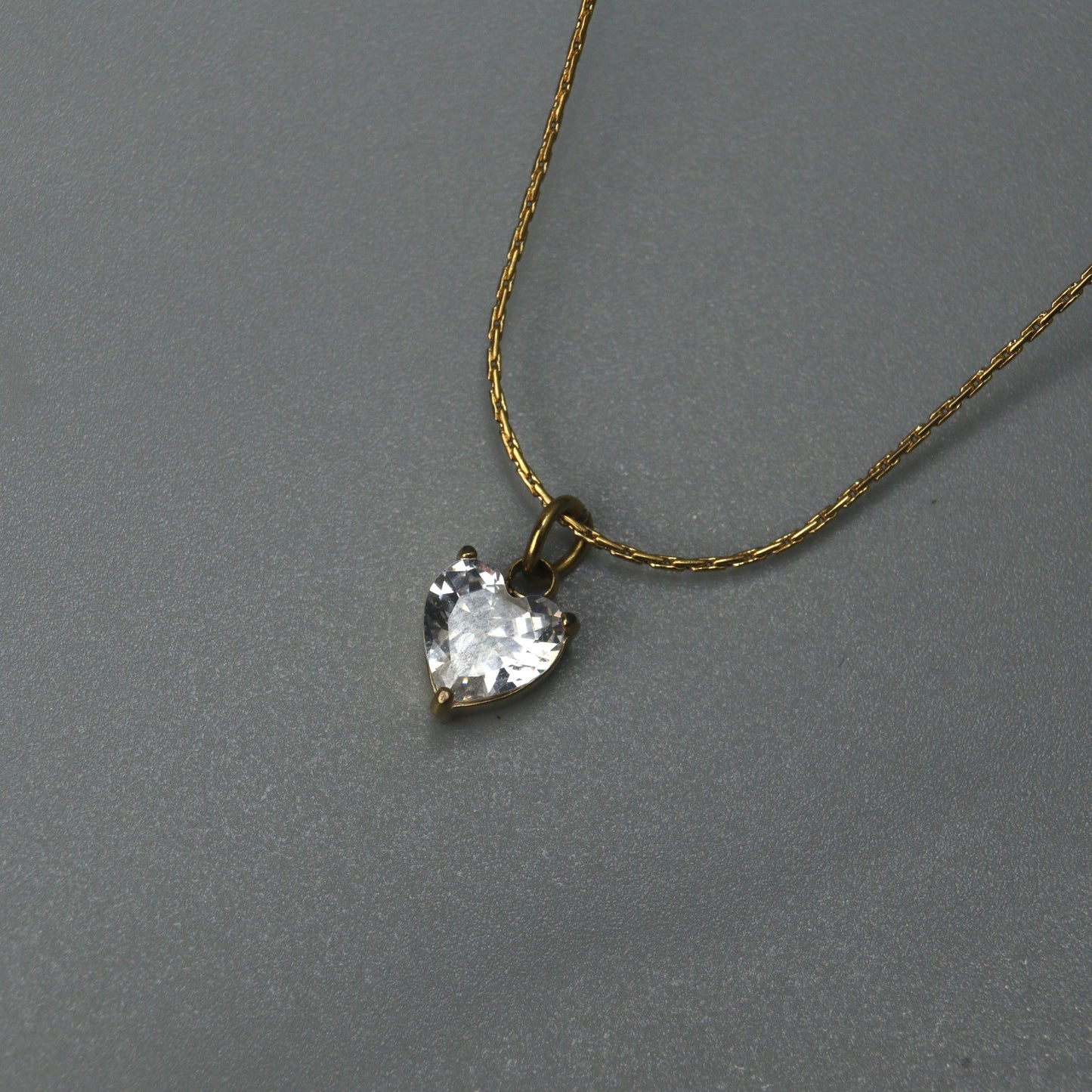MARJ Heart Pendant Glass Thin Link Chain Necklace