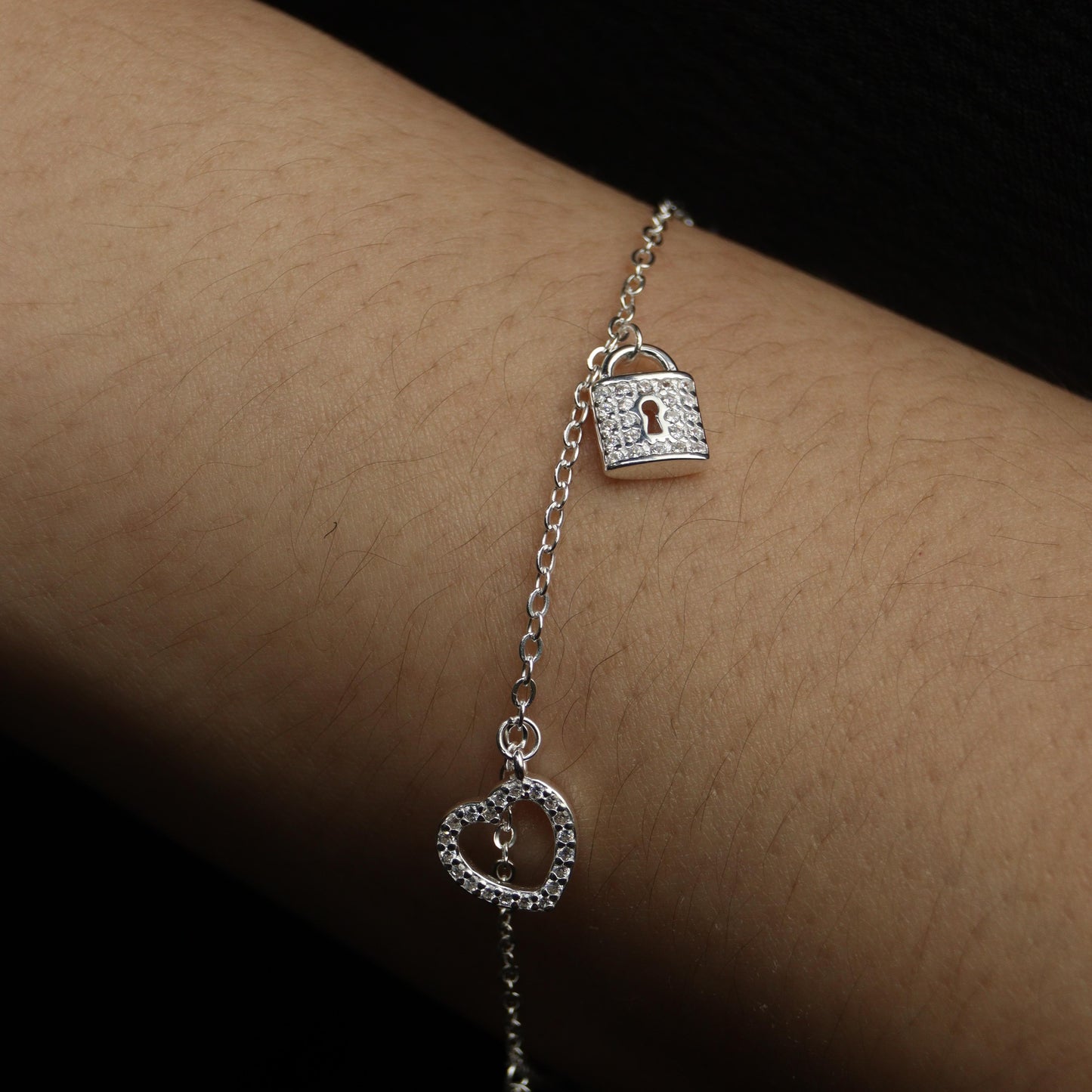 NASIR S925 Silver Lock Key Heart Bracelet