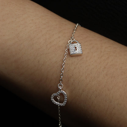 NASIR S925 Silver Lock Key Heart Bracelet