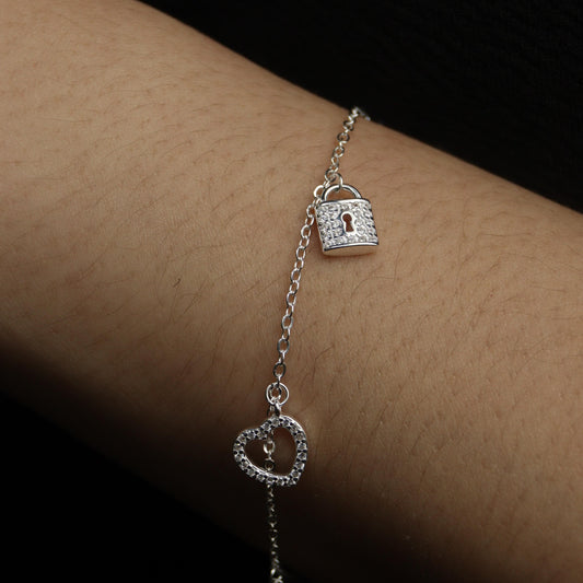 NASIR S925 Silver Lock Key Heart Bracelet