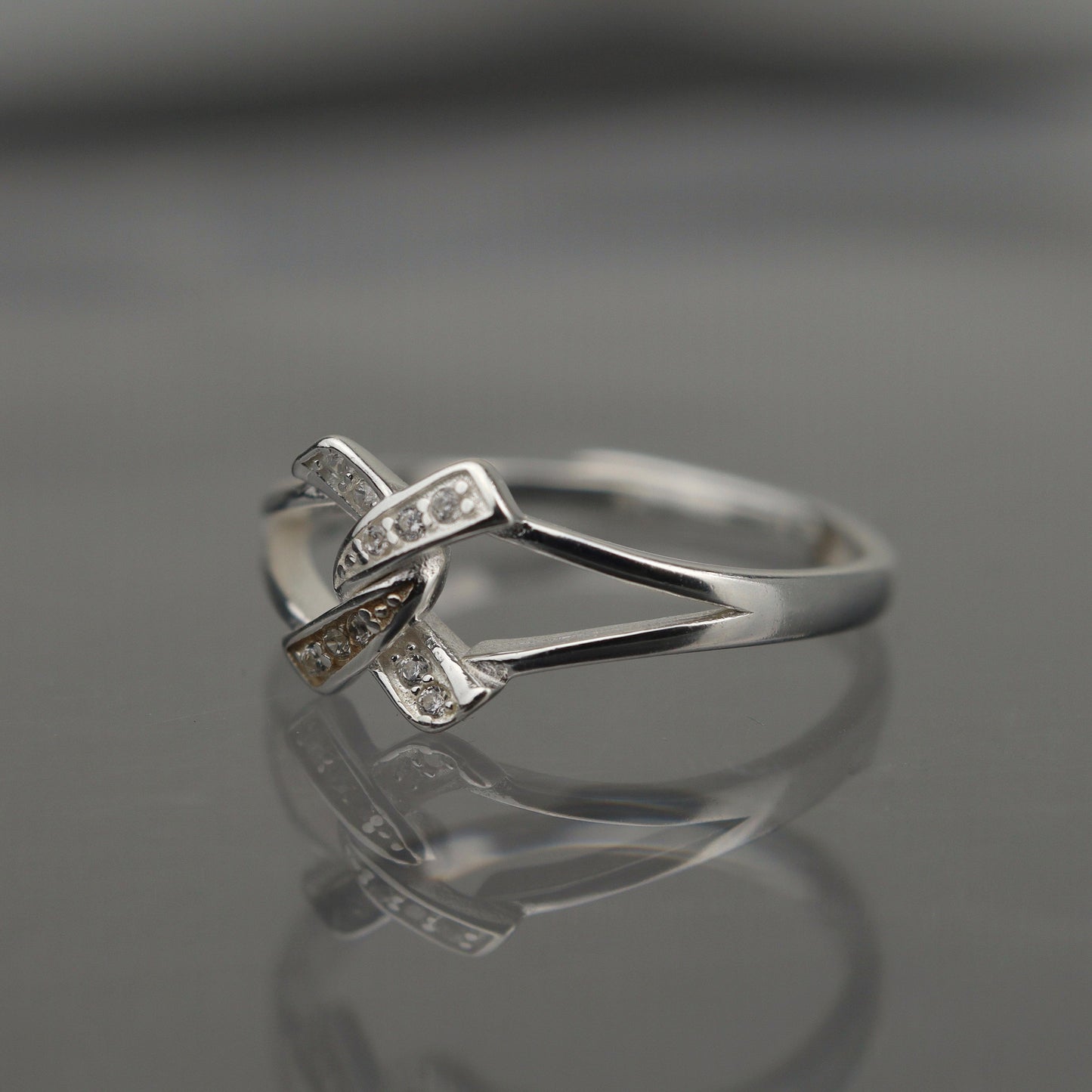 MIRA S925 Silver X Knot Adjustable Ring for Women