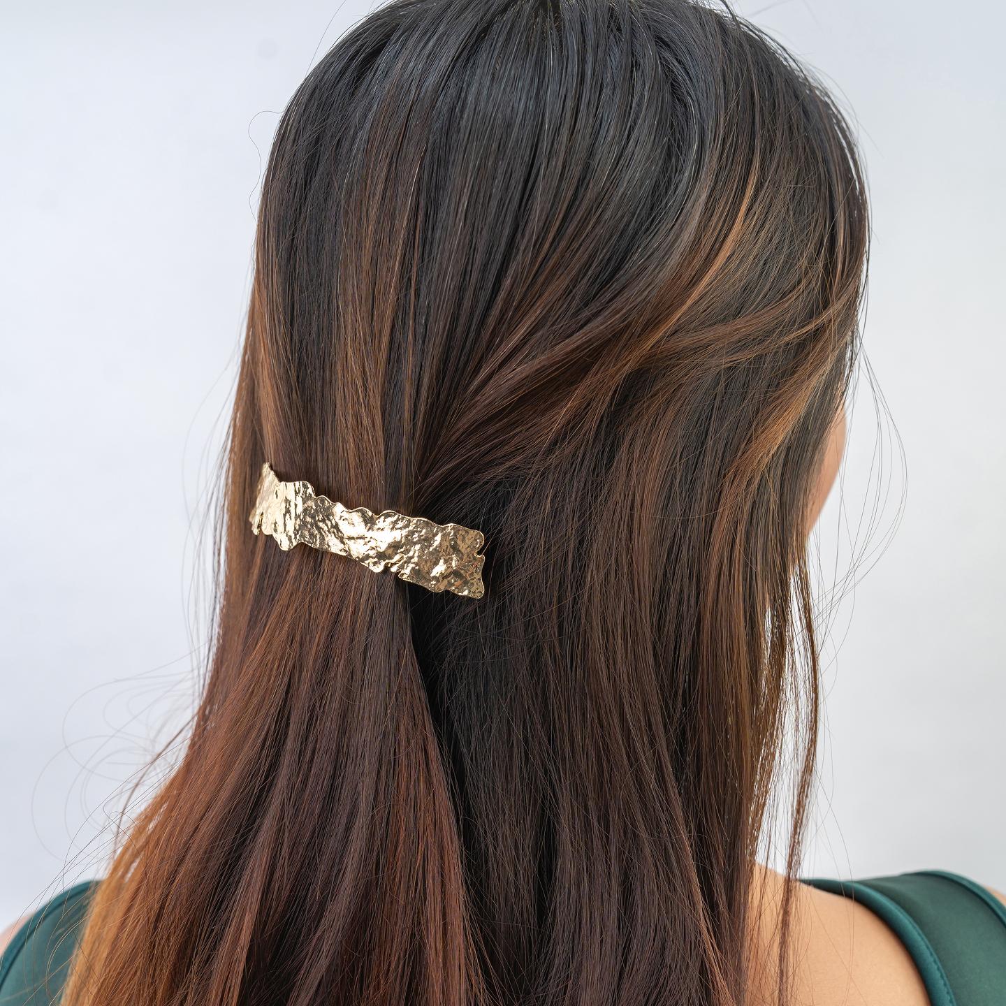 Hair Clip POLAIRE Silver/Gold Hammered Style Barette for Women –