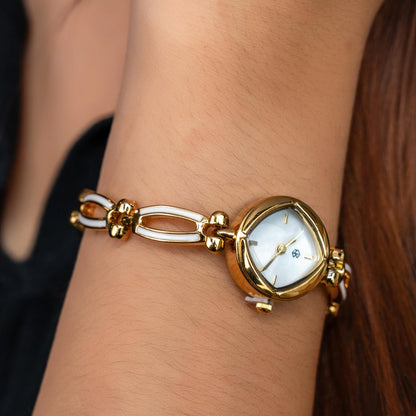 CHARLOTTE Slim Retro Round White Pearl Dainty Women’s Wrist Watch