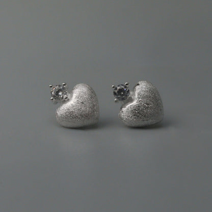 CECIL S925 Silver Heart Shape Scratched Style Stud Earrings