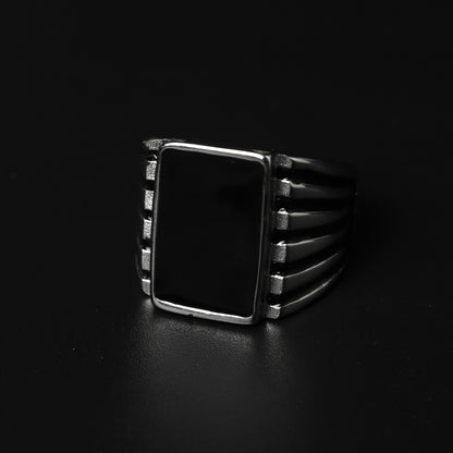 KNOXX 18mm Rectangle Silver Black Center Wide Ring For Men's