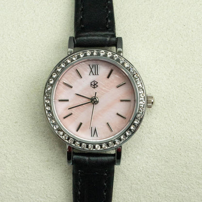 ROSELIRA Rose Pink Roman Round Women's Fashion Quartz Leather Watch