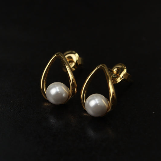ANILEI Hollow Tear Drop Synthetic Pearl Stud Earrings For Women's
