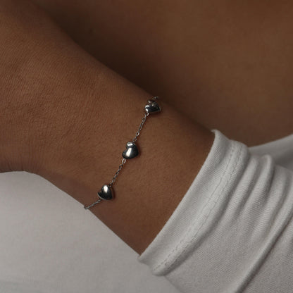 Silver Hearts Shape Collection of Choke Double Chain Necklace and Bracelet