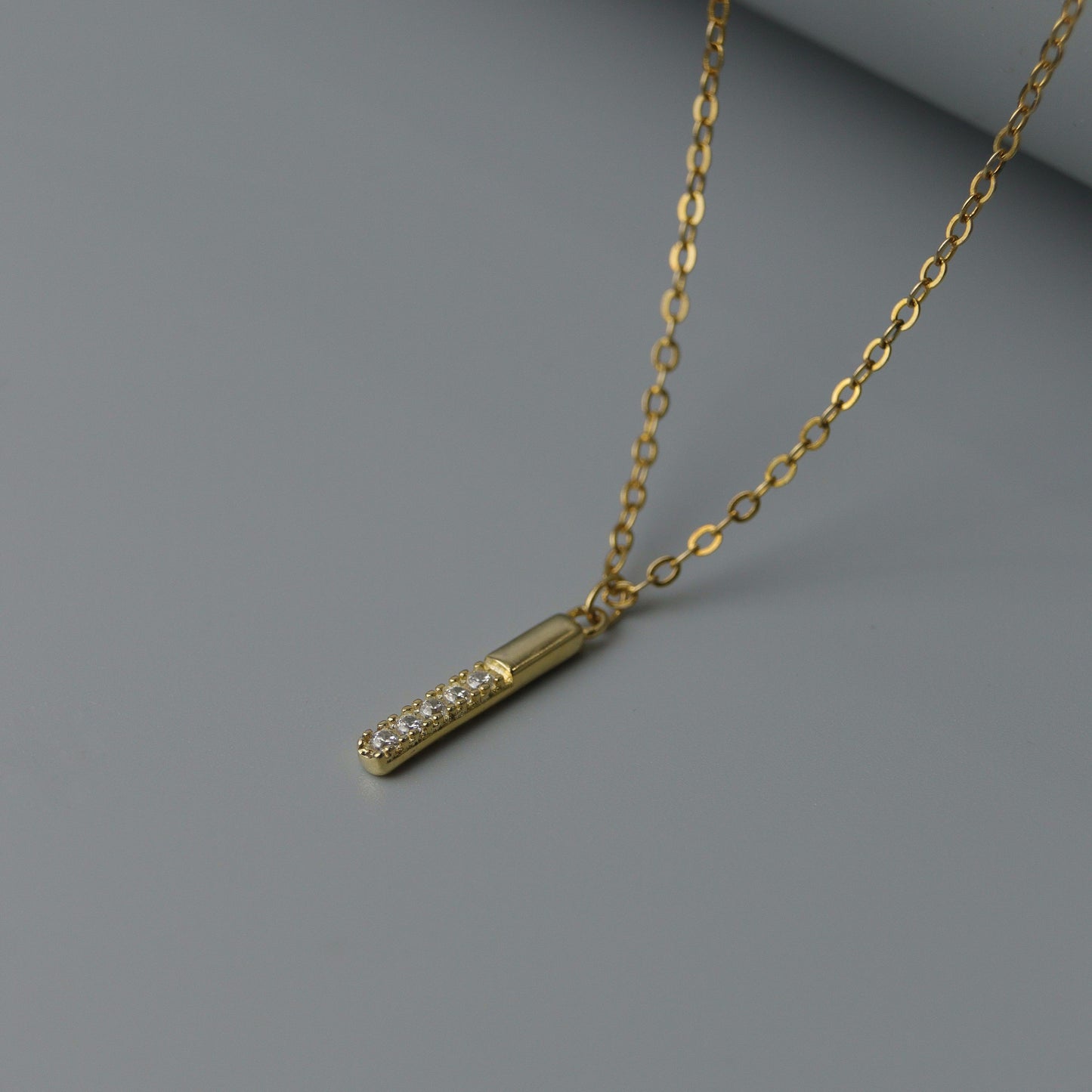 LINER S925 Silver Vermeil Mini Bar Pendant Chain Necklace for Women